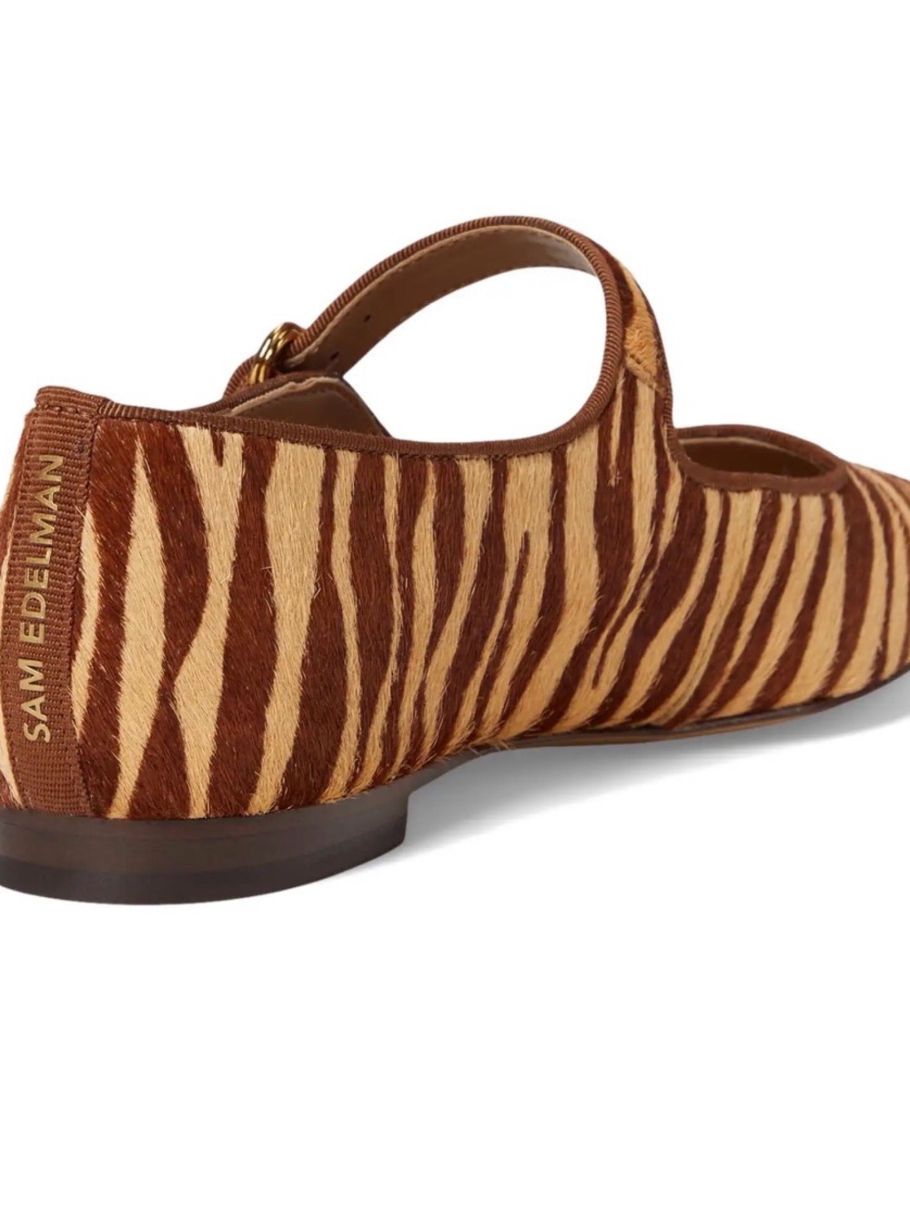 Sam Edelman Michaela Beechwood Zebra-Print Mary Jane Flat in Brown and Tan - Picture 2 of 5
